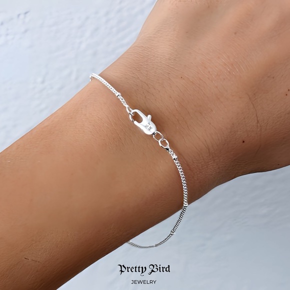 14k White Gold Plated Dainty Bead Chain Bracelet 6.9” - Picture 2 of 2